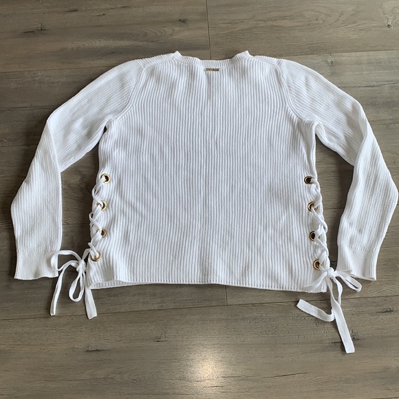 Michael Kors White Ribbed Sweater With Gold Tie Detail Medium - Picture 9 of 10